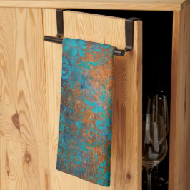 Paño De Cocina Grunge Boho Copper Blue Floral Damask