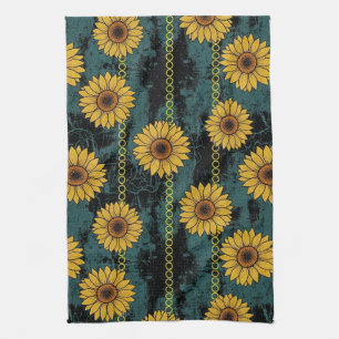 Paño De Cocina Grunge Girasol y Cadena a Rayas