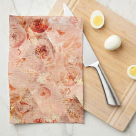 Paño De Cocina Grunge patrón floral. Fondo coral.