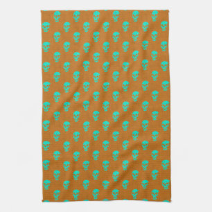 Paño De Cocina Grungy Anatombe Skull Polkadots naranja verde