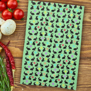 Paño De Cocina Grupo Primavera Negra sentando a los conejos flore