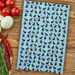 Paño De Cocina Grupo Primavera Negra Sitting Rabbits Flores en az<br><div class="desc">Esta toalla de mano de cocina es azul claro con un grupo de conejos de primavera sentados que llevan flores coloridas alrededor de sus cuellos con una salpicadura de pétalos de flores de diferentes colores.</div>