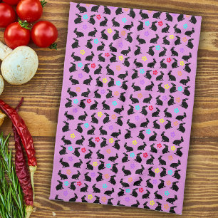 Paño De Cocina Grupo Primavera Negro Sitting Rabbits Flores rosad