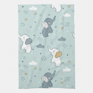 Paño De Cocina Guardería de elefante bebé Kawaii azul