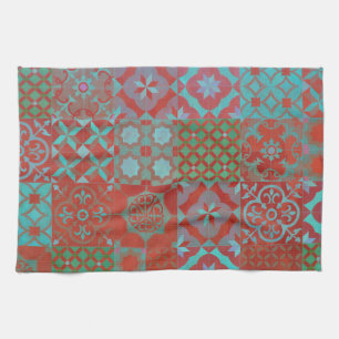 Paño De Cocina Guay, baldosas de moda del Egeo en rojo y azul
