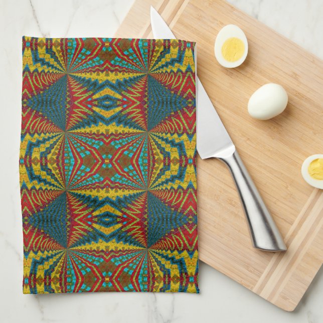 Paño De Cocina Guay Blue Red Yellow Retro Geométrica Ethbal (Doblado Cuarto)
