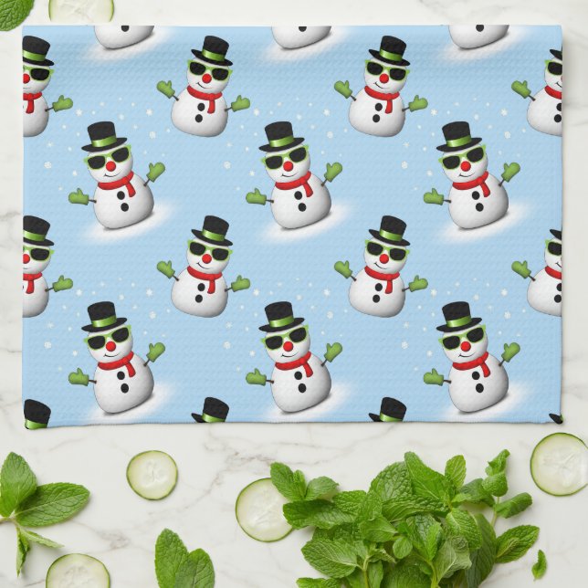 Paño De Cocina Guay Snowman Navidades Patrón azul invernal (Doblado)