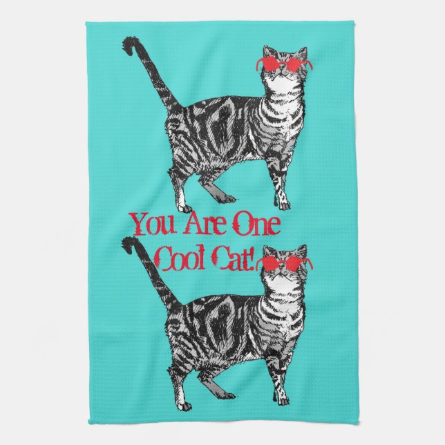 Paño De Cocina Guay Tabby Cat Gafas de sol Aqua Kitchen Tea Toall (Vertical)