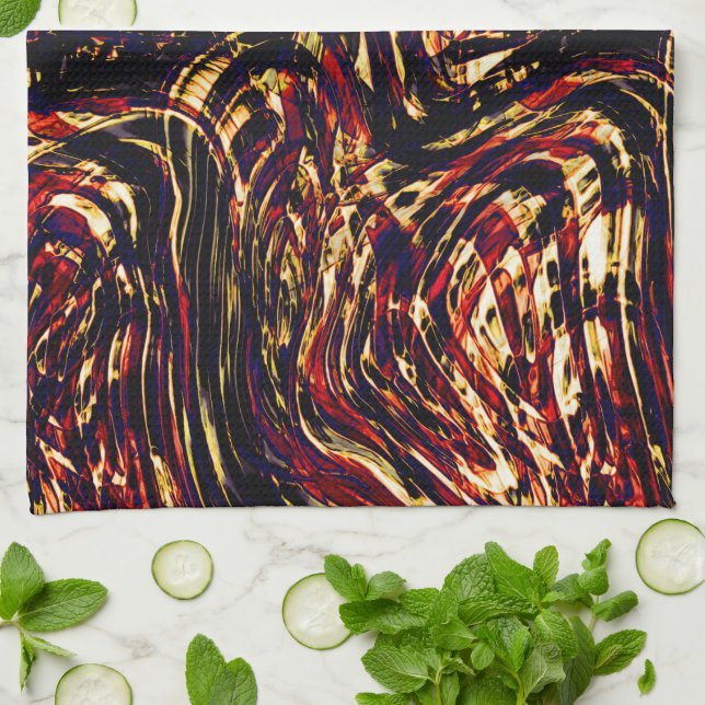 Paño De Cocina Guerra de cintas doradas contra el rojo, en fondo  (Doblado)