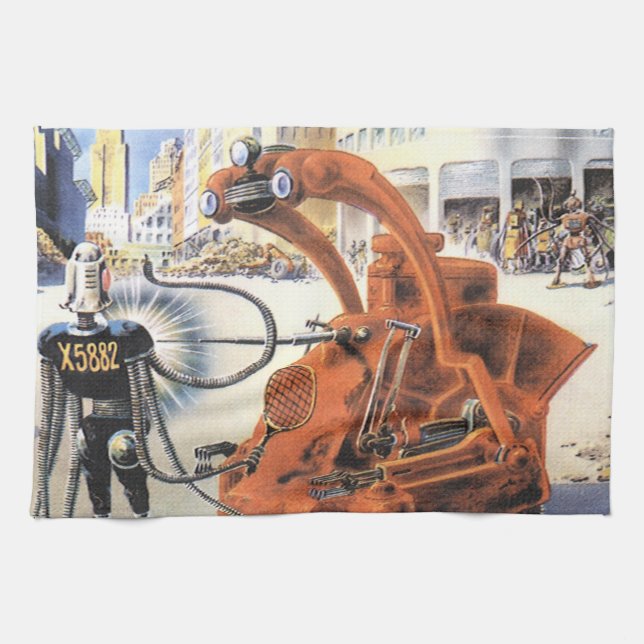 Paño De Cocina Guerra de extranjeros de ciencia ficción futurista (Horizontal)