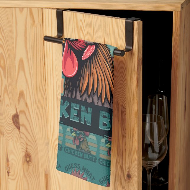 Paño De Cocina Guess What Chicken Butt Funny Retro Rooster (Pliegue de tercios)