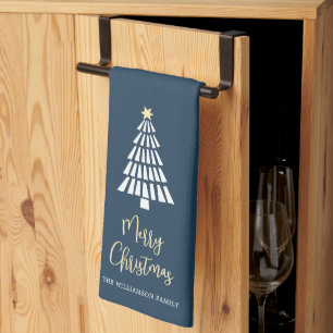 Paño De Cocina Guión de Navidad Navy Azul Árboles Simples Persona