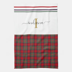Paño De Cocina Guión monogramo Plaid Tartan Clan Stewart Rustic