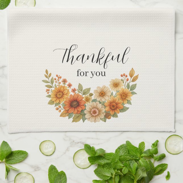 Paño De Cocina Guirnalda de Otoño - Acción de Gracias Floral de C (Doblado)