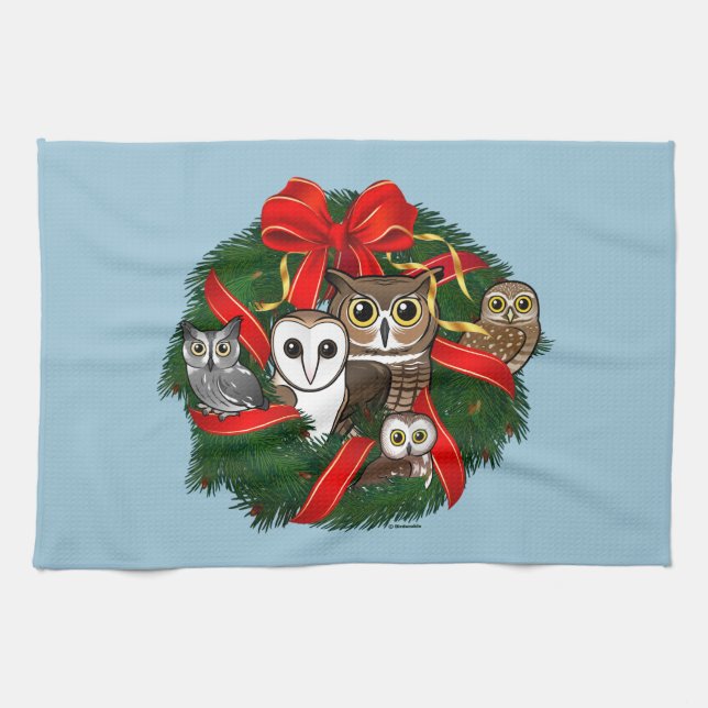 Paño De Cocina Guirnalda del navidad de los búhos de Birdorable (Horizontal)