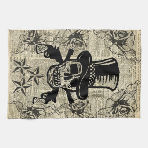 Paño De Cocina Gunslinger, cráneo feliz, armas, rosas, regalo,