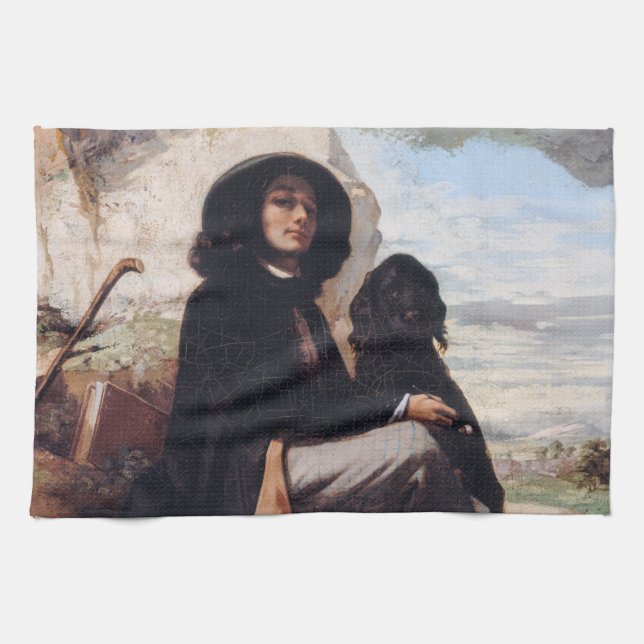 Paño De Cocina Gustave Courbet - Autoretrato con un perro negro (Horizontal)
