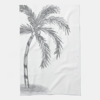 Paño De Cocina Ha dibujado una palmera con frondas en negro y bla