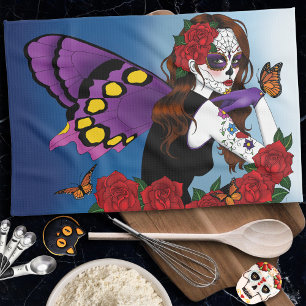 Paño De Cocina Hada de cráneo de azúcar morado