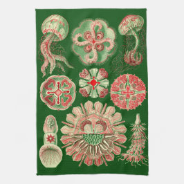 Paño De Cocina Haeckel Marine Jellyfish Ilustracion rojo y verde
