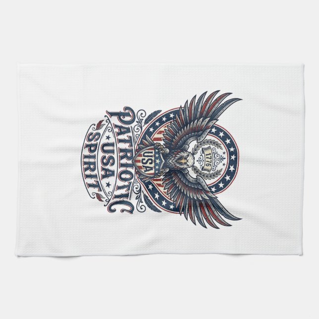 Paño De Cocina Halcón de batalla patriótico Águila y halcón Ameri (Horizontal)