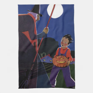 Paño De Cocina Halloween antiguo, bruja espeluznante con niño
