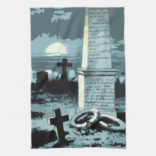 Paño De Cocina Halloween antiguo, cementerio espeluznante con tum