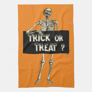 Paño De Cocina Halloween antiguo esqueleto de truco o trato