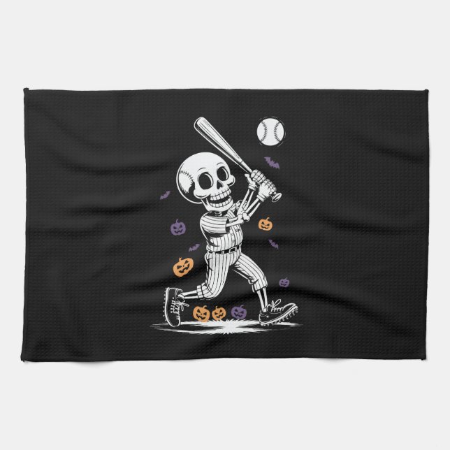 Paño De Cocina Halloween Baseball Skeleton Hitting (Horizontal)