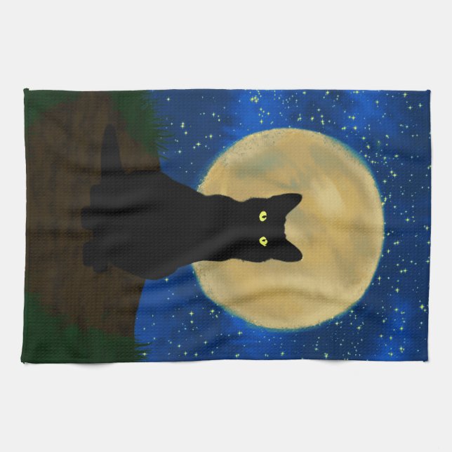 Paño De Cocina Halloween Black Cat Moonlit Silhouette  (Horizontal)
