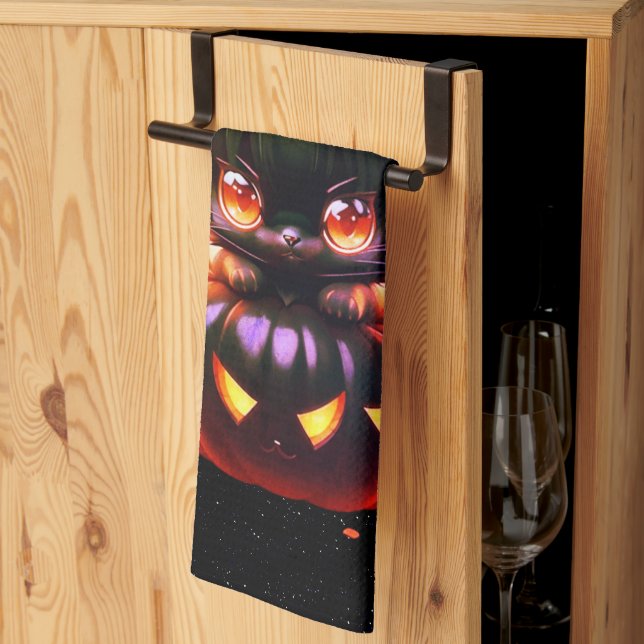 Paño De Cocina Halloween Black Cat Pumpkin Night Horror (Pliegue de tercios)