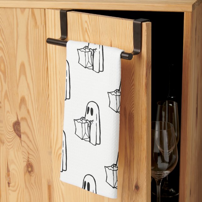 Paño De Cocina Halloween, Blanco Fantasma, Truco O Trato, Boo (Pliegue de tercios)
