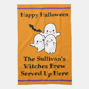 Paño De Cocina Halloween Brew Fun Ghost Bat Witch Naranja