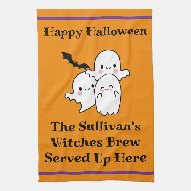 Paño De Cocina Halloween Brew Fun Ghost Bat Witch Naranja (Vertical)