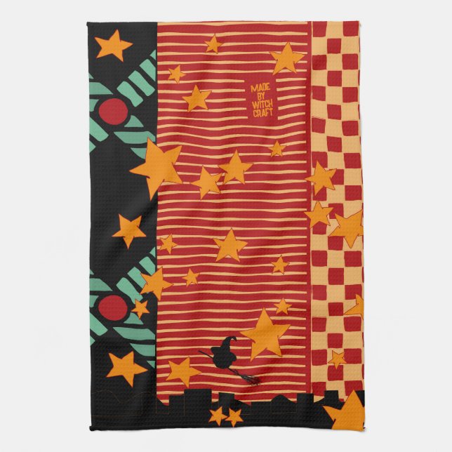 Paño De Cocina Halloween Broom Ride Over Starry City Tea Towel (Vertical)