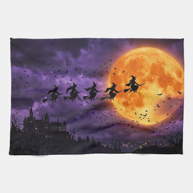 Paño De Cocina Halloween con Luna y Bruja (Horizontal)