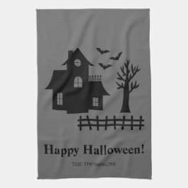 Paño De Cocina Halloween con silueta casera y texto Personalizado