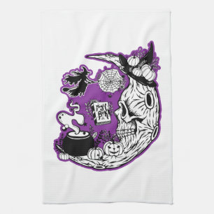Paño De Cocina Halloween Crescent Moon Witch Skull