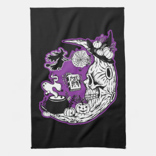 Paño De Cocina Halloween Crescent Moon Witch Skull