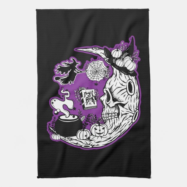 Paño De Cocina Halloween Crescent Moon Witch Skull (Vertical)