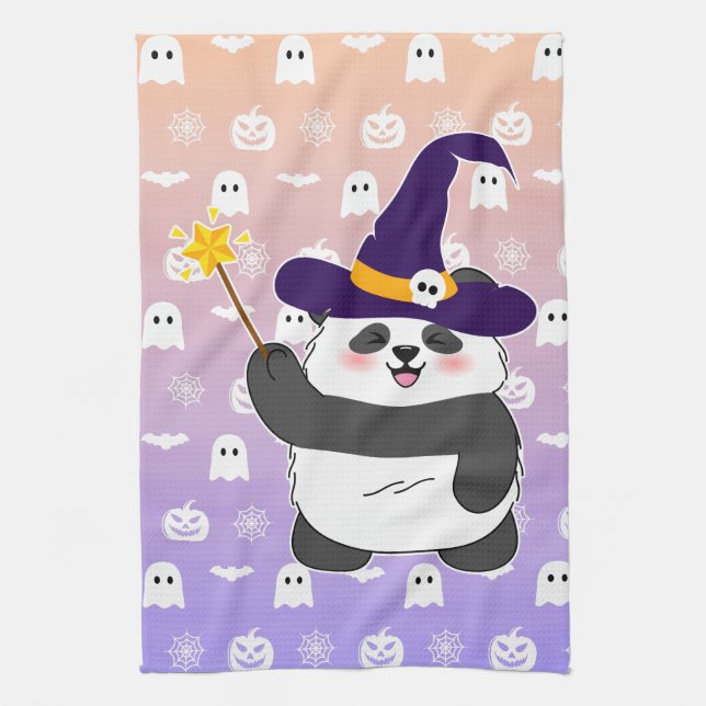 Paño De Cocina Halloween Curte Baby Panda Witch Magic Wand (Vertical)