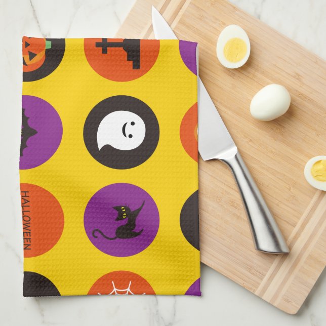 Paño De Cocina Halloween Cute Spooky Whimsical Funny Amarillo (Doblado Cuarto)
