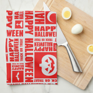 Paño De Cocina Halloween Cute Spooky Whimsical Red Pattern