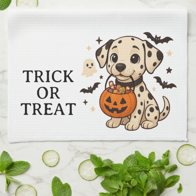 Paño De Cocina Halloween Dalmatian Dog Trick or Treth (Doblado)