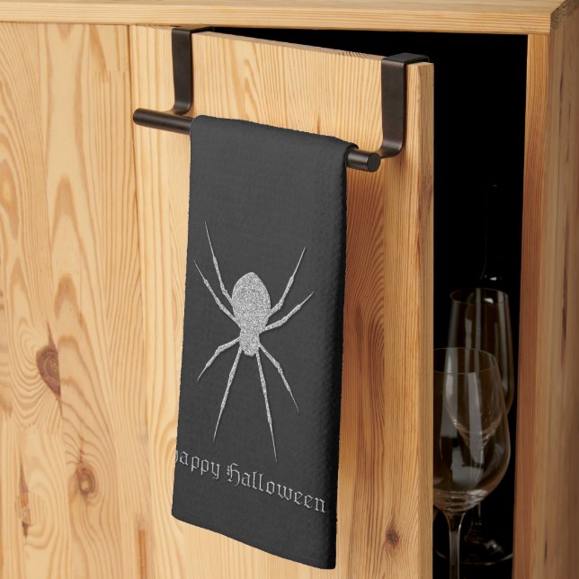 Paño De Cocina Halloween de araña plateada (Pliegue de tercios)