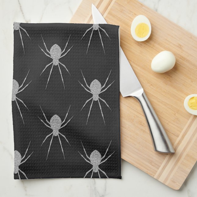 Paño De Cocina Halloween de araña plateada (Doblado Cuarto)