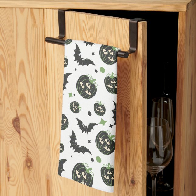 Paño De Cocina Halloween de calabaza y murciélagos modernos de 3  (Pliegue de tercios)