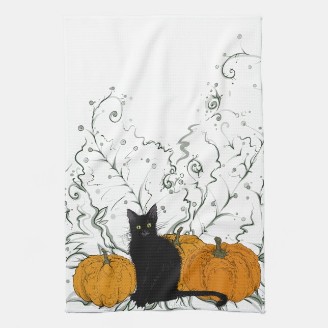 Paño De Cocina Halloween de Gato Negro caprichoso (Vertical)