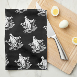 Paño De Cocina Halloween espeluznante con fantasmas blancos y neg