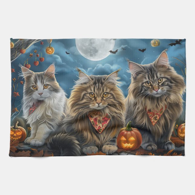 Paño De Cocina Halloween gato siberiano espeluznante (Horizontal)